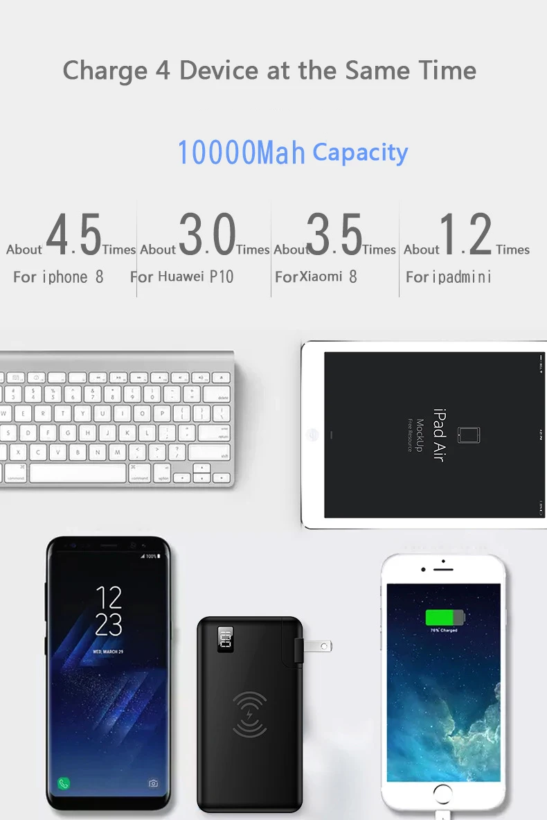3 в 1 Беспроводное зарядное устройство USB Type C внешний аккумулятор реальная