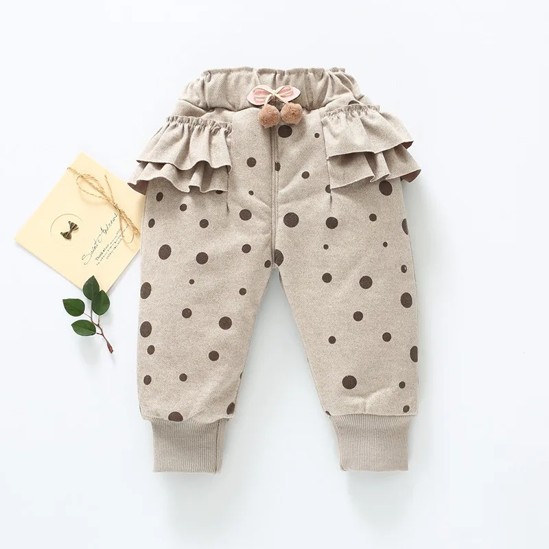 Детские штаны для девочек утепленные плюшевые детские штаны-шаровары в горошек с