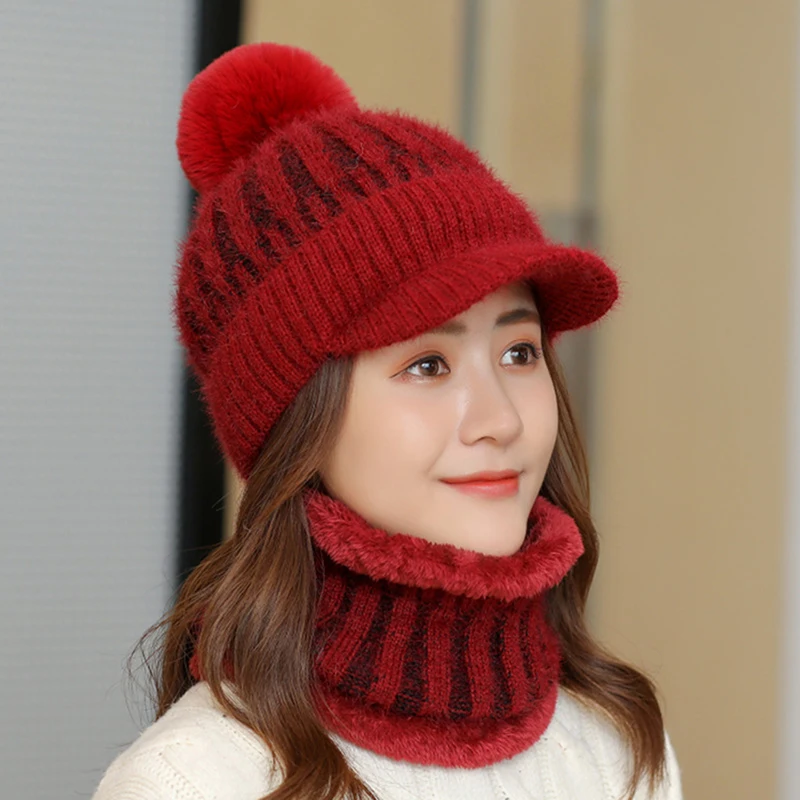 

Brand Winter Knitted Beanies Hats Women Thick Warm Beanie Skullies Hat Female Knit Letter Bonnet Beanie Caps Outdoor Riding Sets