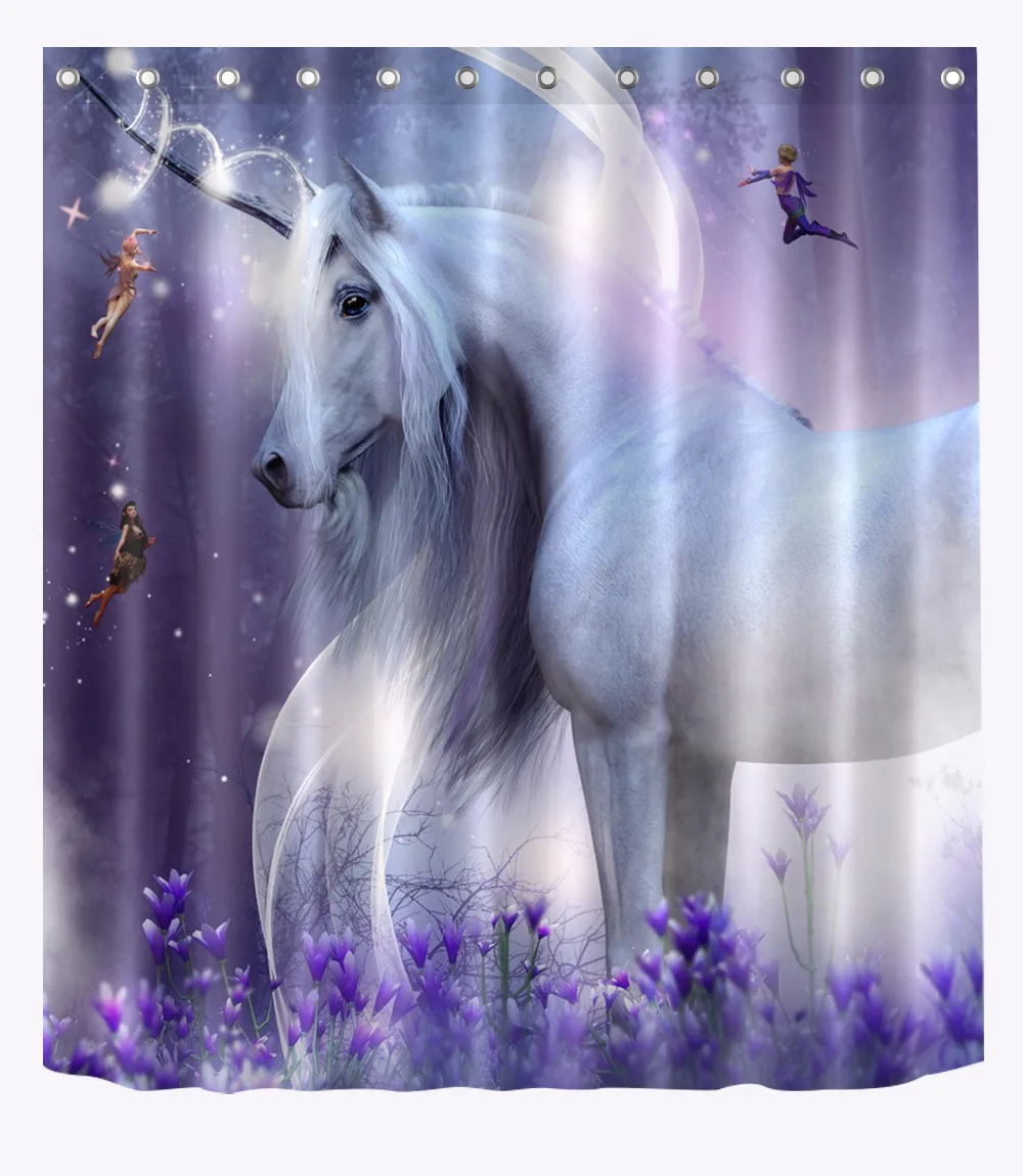 

Занавеска для душа из полиэстера с изображением белого единорога, сказочного джунглей, аксессуары для ванной комнаты, водонепроницаемая за...