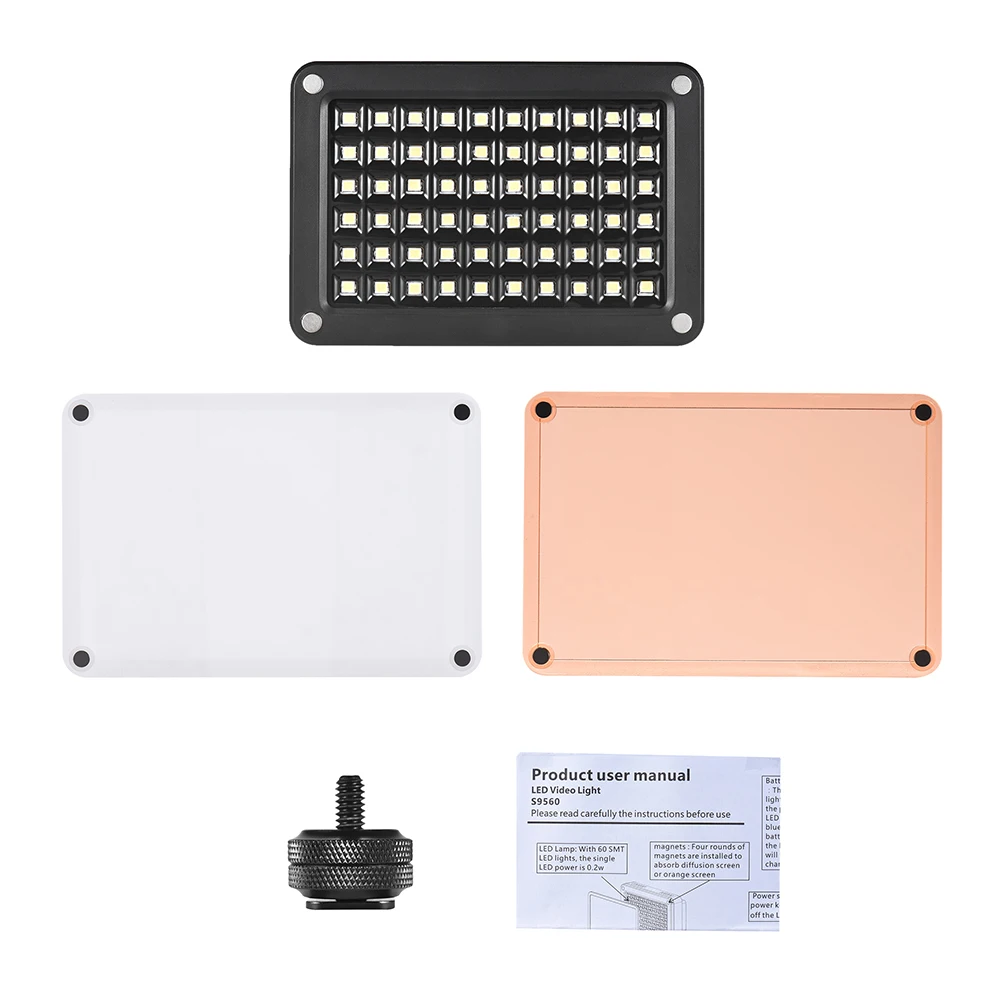 

Andoer S9560 Mini LED Video Light Lamp 5500K Color Temperature 60pcs LEDs Adjustable Brightness w/2 Filters for Canon Nikon Sony