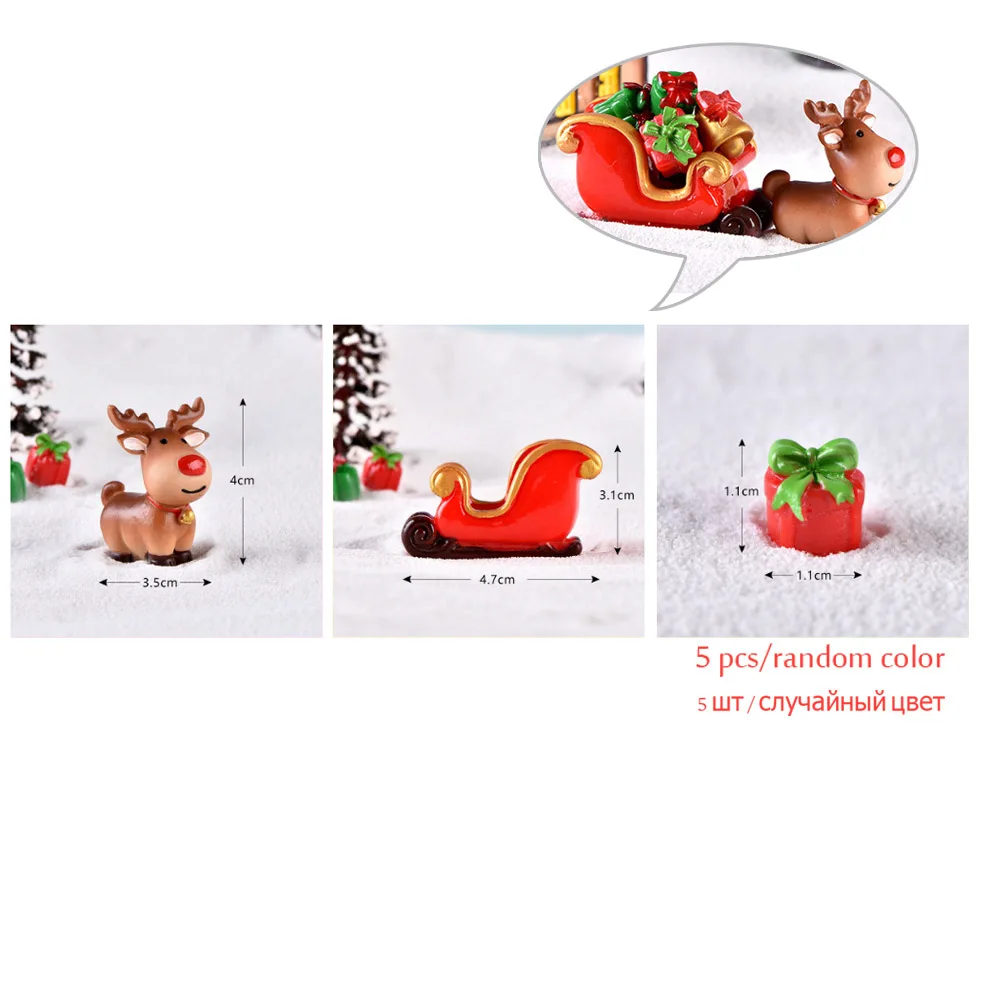 reindeer set BAIUFOR Рождественский миниатюрный Санта Клаус сани олень подарок поезд статуэтки для террариума Феи садовый Декор снежный Пейзаж Модель - Цвет: reindeer set