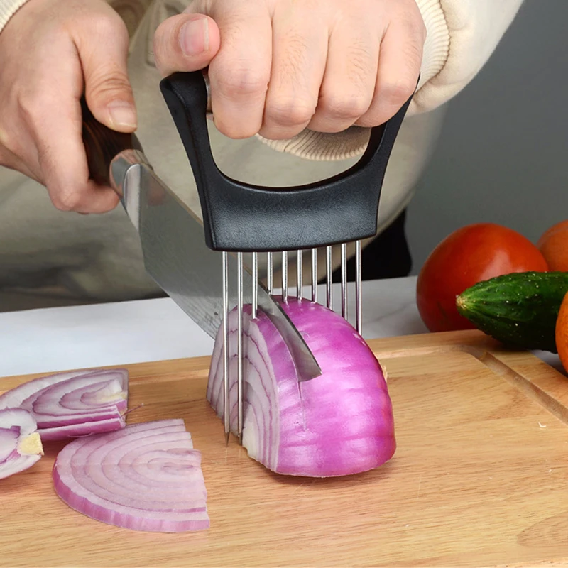 Нержавеющая сталь резчик лука вилка для фрукты овощи Slicer Резак томатов Ножи