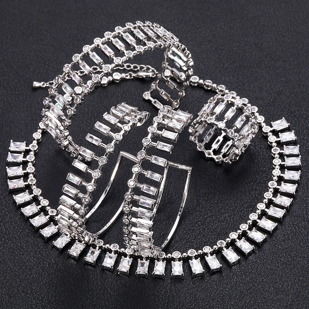 Jankely роскошные квадратные кольца наборы Мода Дубай серебряные свадебные