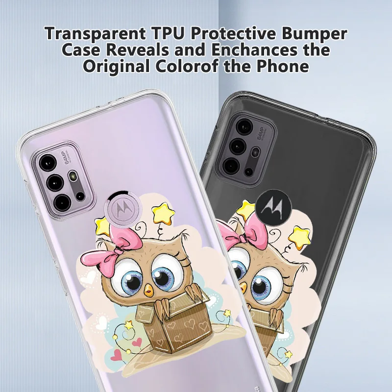clear phone case for motorola moto g30 e7 e20 e40 g40 fusion g 5g plus g9 play g20 g50 g60 e7 plus power cartoon cute owl cover free global shipping