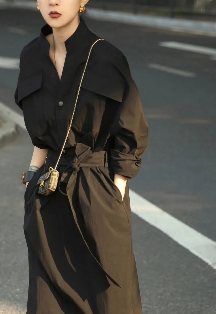 

French dress 2021 spring and summer new relaxed bat sleeve medium length shirt skirt Wind dress