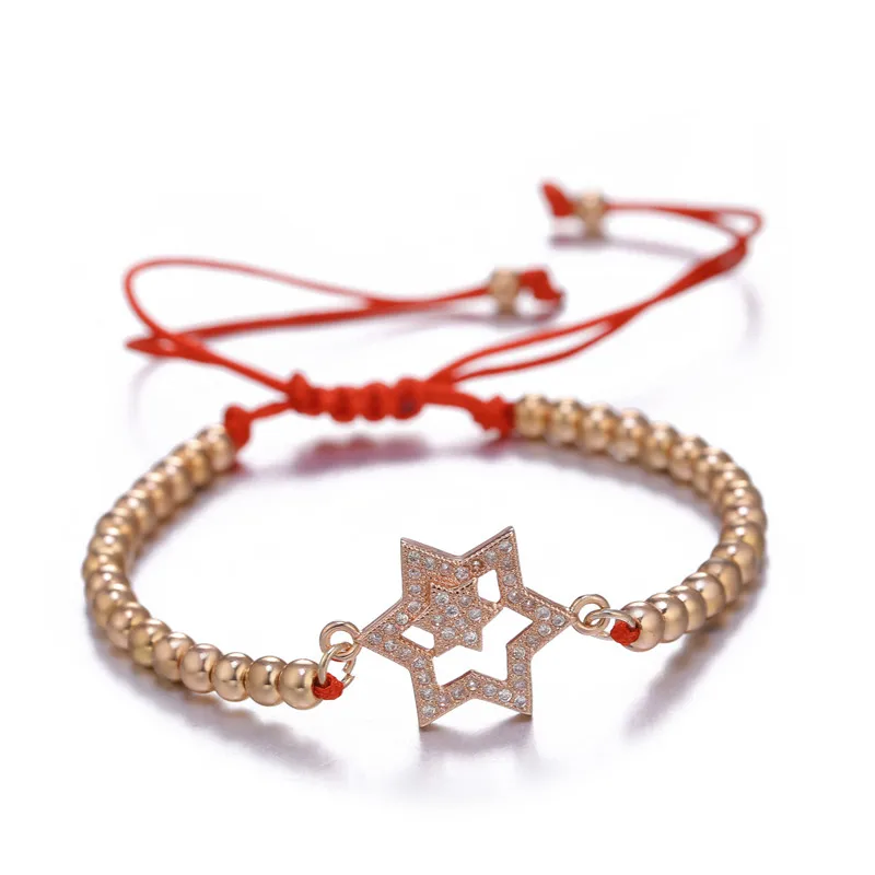 Rose Gold DIY ремесло ювелирные изделия браслеты с подвесками микро проложить Циркон звезда браслеты со звездой Давида для женщин девушек Регулируемая цепочка иудаизм браслеты - Окраска металла: Rose Gold