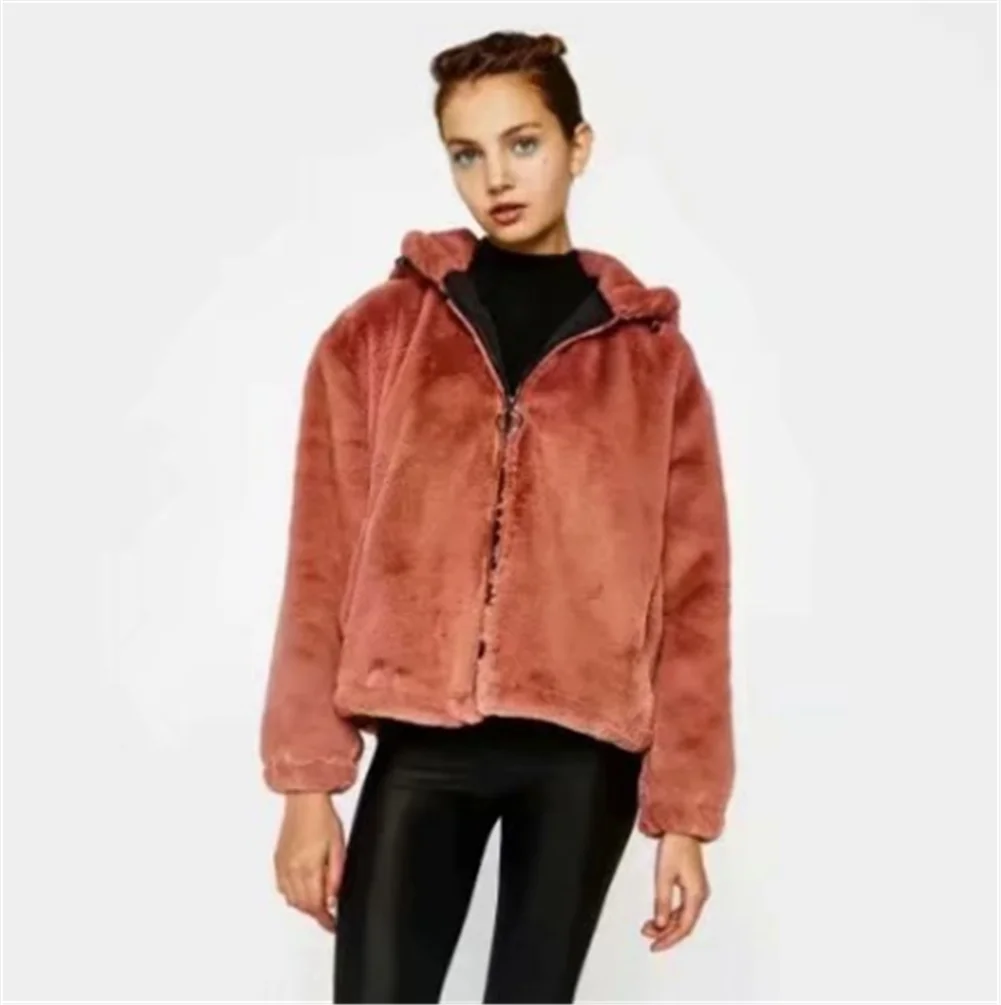 2019 ZA Женская куртка из кроличьего меха модная новая зимняя меховая с капюшоном в