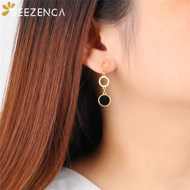 

S925 Silver Gold Plated Round Black Hetian Jade Stud Earrings For Women Geometric Simple Trendy Earring Fine Jewelry Party Gift