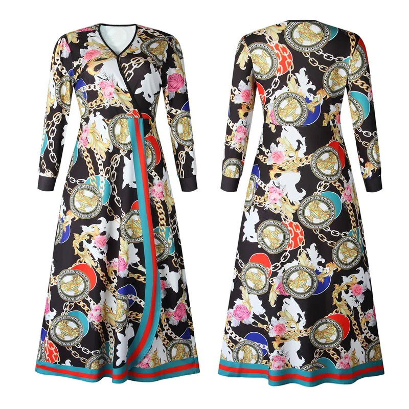 

Lagos Africa Popular Printed Stitching V-Neck Large Size Robe Africaine Femme