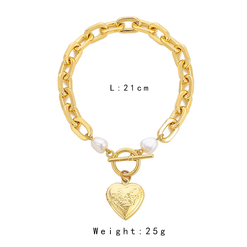 

Pearl Metal Heart Bracelet Simple Openable Photo Box Charm Bracelet Personality OT Buckle Chain jewelry Bracelet Personna