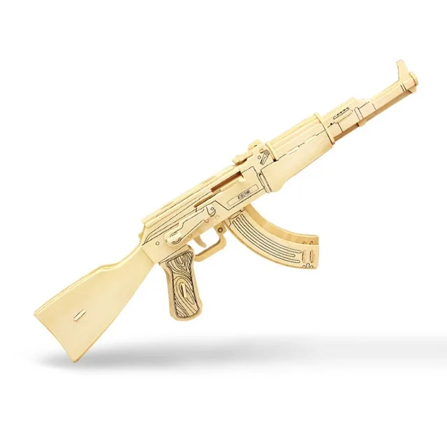 Wooden-AK47 DIY 3D металлическая нано-головоломка Беретта 92 AK47 пистолет оружие Строительная модель комплект 3D лазерная резка головоломка игрушка 1 шт - Цвет: Wooden-AK47