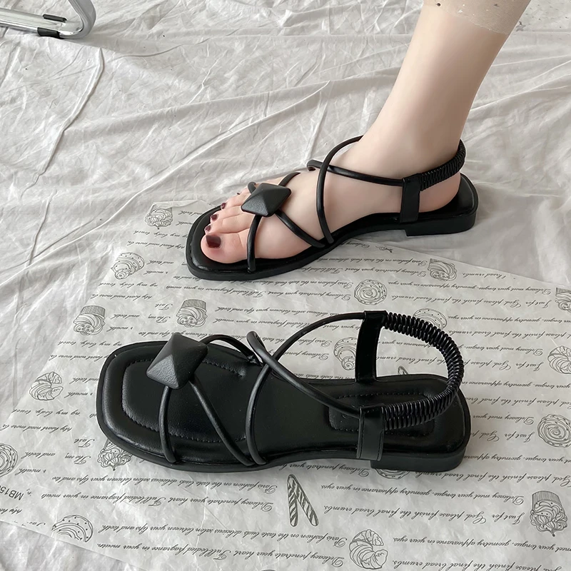 

2021 Sandals Ladies Shoes Summer Clear Heels Ankle Strap Suit Female Beige New Fashion Black Girls Gladiator Flat Comfort PU Bas