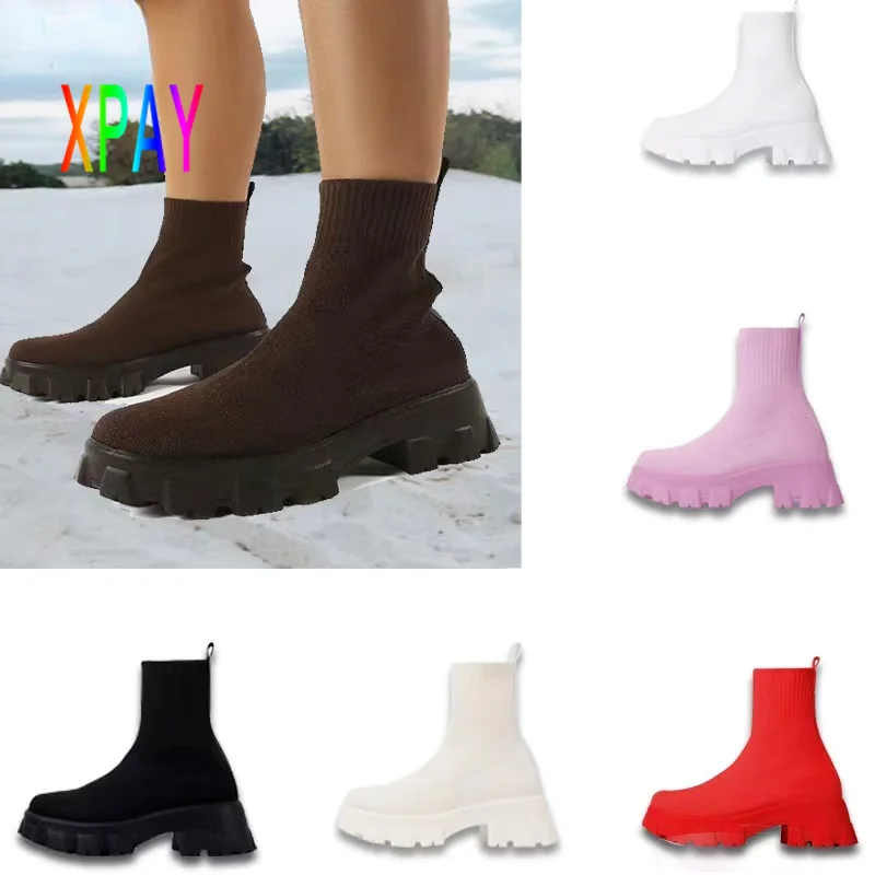 

2021 Autumn and Winter New Couple Martin Boots Women's Thick-soled Casual Large-size Net Red Knitted Short Boots Botas De Mujer