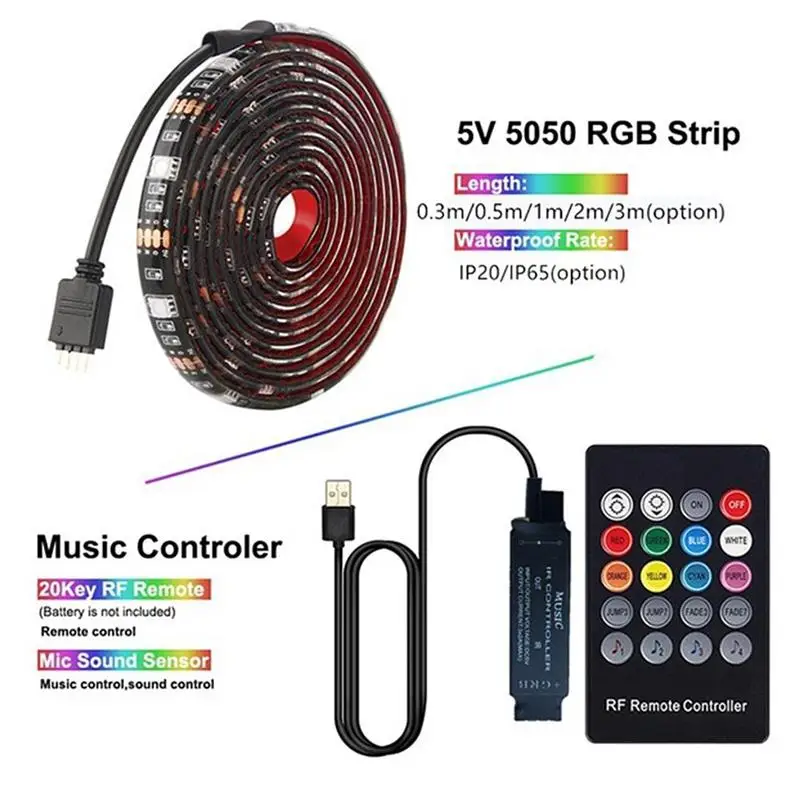 Новый список USB Светодиодные ленты светильник RGB 5V музыкальный контроллер фон ing