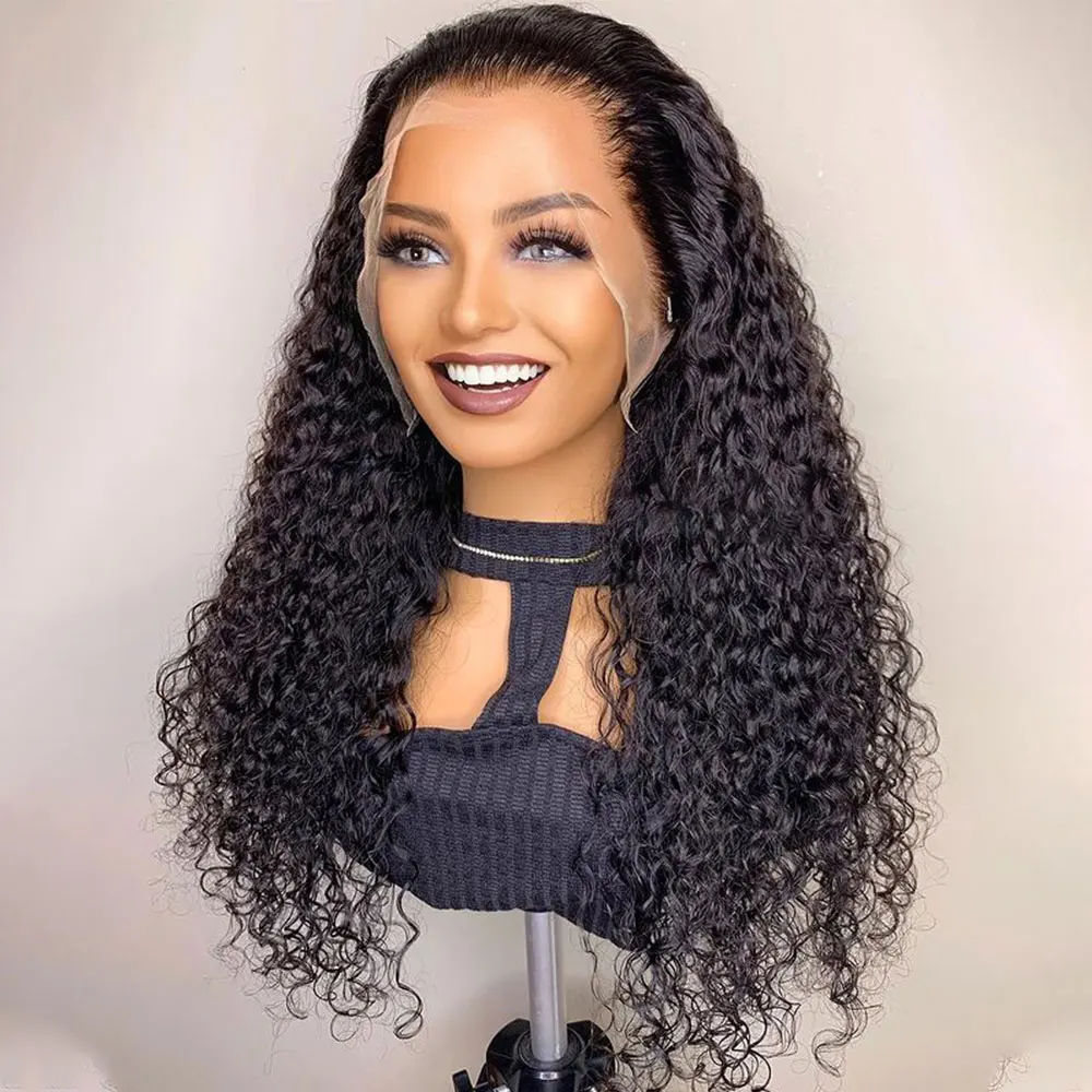 

26Inch Long 180 Density Kinky Curly Synthetic Lace Front Wig for Black Women Glueless Heat Resistant Preplucked Daily Cosplay