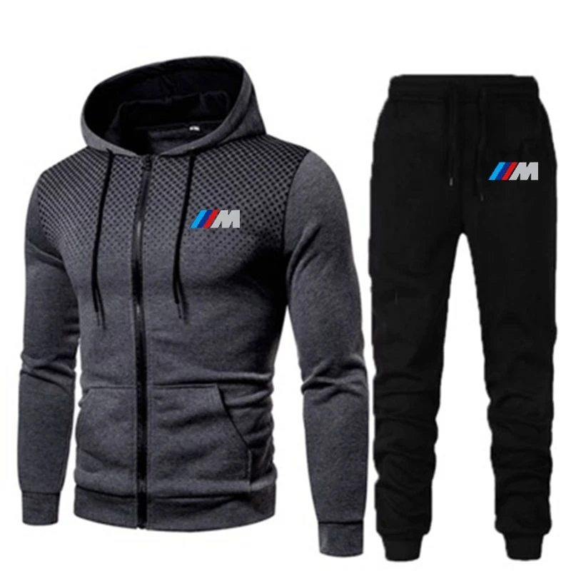 

2020 New Men's Fashion Hooded Stitching Printed Jacket + Pants 2 Piece Suit Men's Hoodie Sweatshirt Casual Jacket Hooded Cardiga