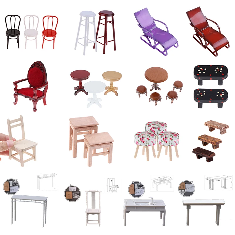 

Mini Furniture Woven Rocking Chair Stool Beach Chair Small Round Table Coffee Table Simulation Bar Stool High Stool Model