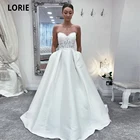 Свадебные платья LORIE без бретелек, кружевные атласные, без рукавов, с открытой спиной, Цвет Белыйцвет слоновой кости