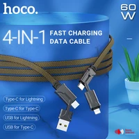 hoco зарядный дата кабель для lightning type-c usb 4в1 цинковые коннекторы 60W провод для айфона айпад самсунг сяоми ксяоми хуавей шнур зарядный зарядка ...