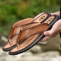 fashion genuine leather men flip flops high quality outdoor waterproof beach sandals summer men slippers zapatos de hombre brown