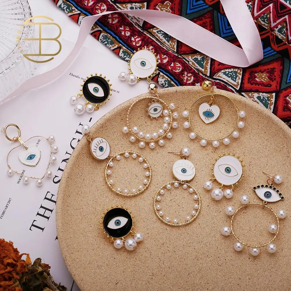 2020 новые модные Eaneml серьги сердце сглаза круг жемчуг Висячие Эффектные для