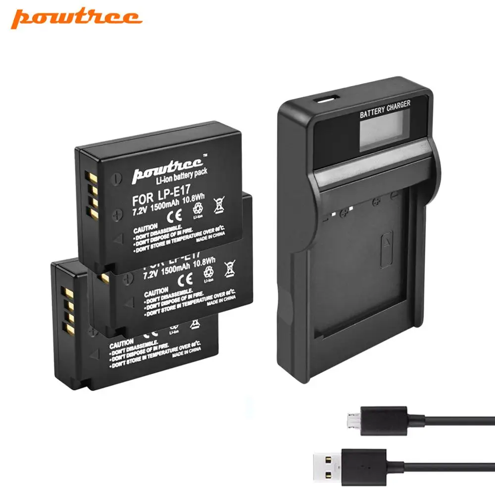 3X Battery Charger Powtree 1500 мА/ч, LPE17 LP E17 LP-E17 Батарея& ЖК-дисплей Зарядное устройство для цифровой однообъективной зеркальной камеры Canon EOS 200D M3 M6 750D 760D T6i T6s 800D 8000D поцелуй X8i L1 - Цвет: 3X Battery Charger