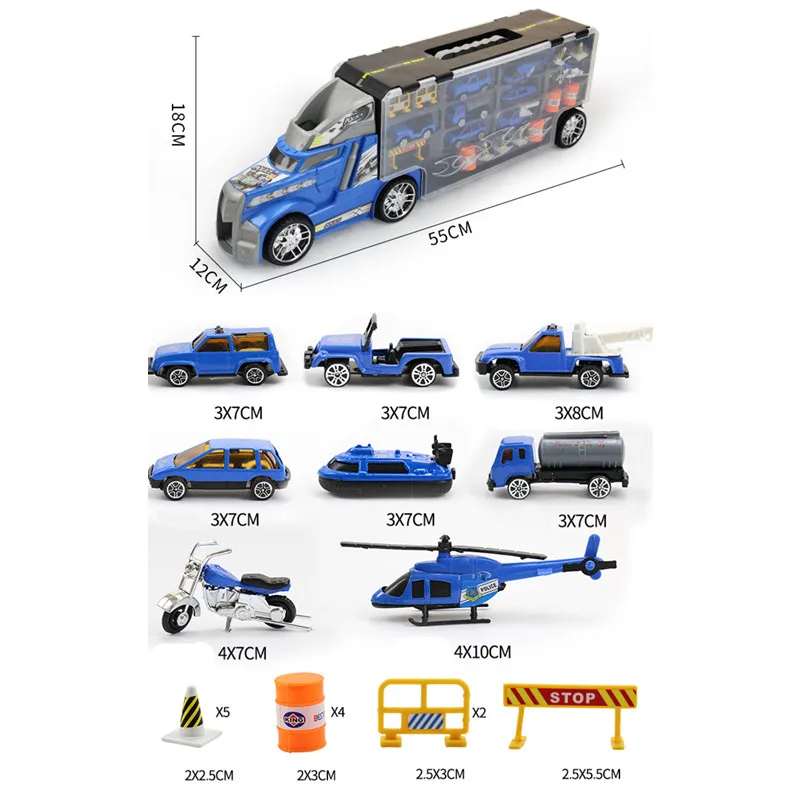 

21 in 1 Child Toy Police Car Truck Diecasts and Toy Vehicles Educational 1:24 Transport Cars Carrier Toy For Children Boys