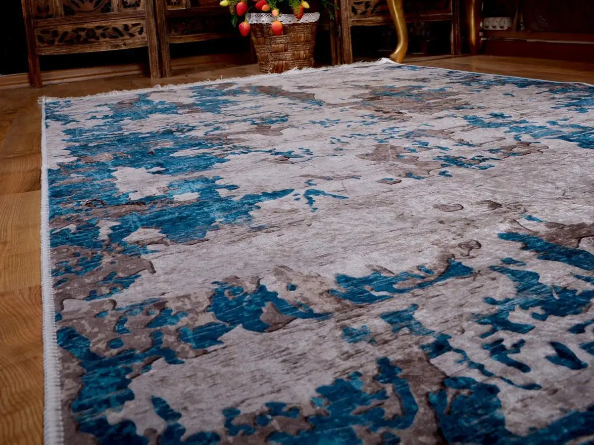 

Latex Anti-Slip Soles Digital Print Velvet Carpet Alaat Blue 150x220 Cm
