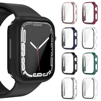 tempered glasscover for apple watch series 7 41mm 45mm 360 full screen protector bumper frame matte hard case for iwatch 765432