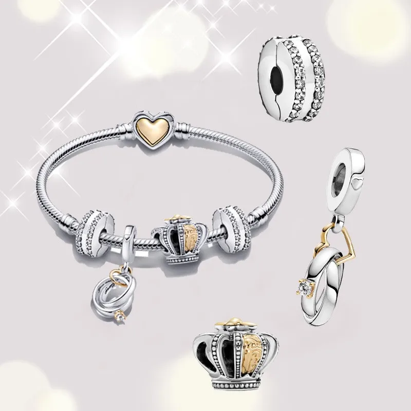 

Spring 2021 New 100% 925 Sterling Silver Mutual Vows Bracelet Set, Fashionable Diy Charm Jewelry Girl Holiday Gift (with Logo)