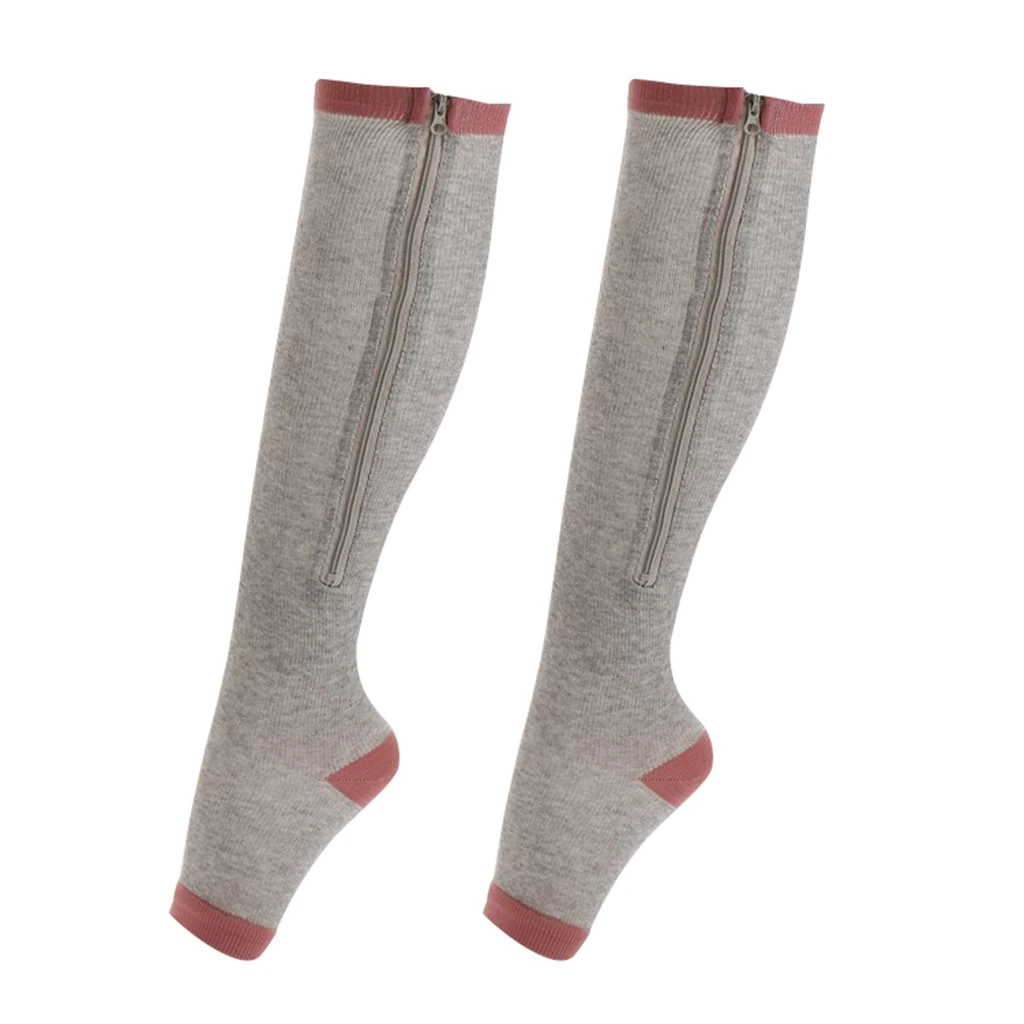 Compression Zip Up Socks Open-Toe Zipper Leg Support Knee Stocking Gray | Мужская одежда