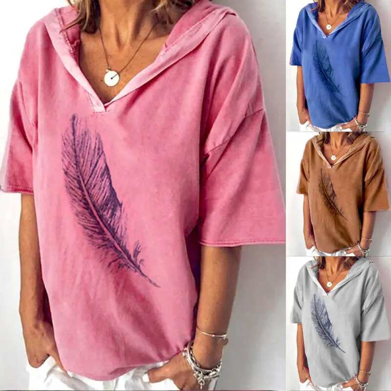 Женская мода женские футболки с коротким рукавом свободные принтом листьев