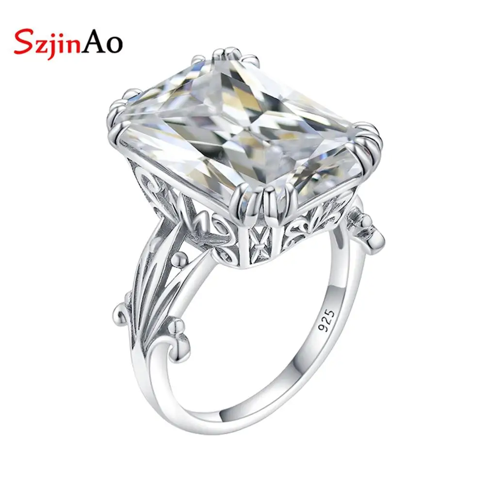 

Кольцо Szjinao из настоящего серебра 925 пробы с бриллиантами для женщин, дизайнерские кольца с крупными драгоценными камнями, прямоугольные Ви...