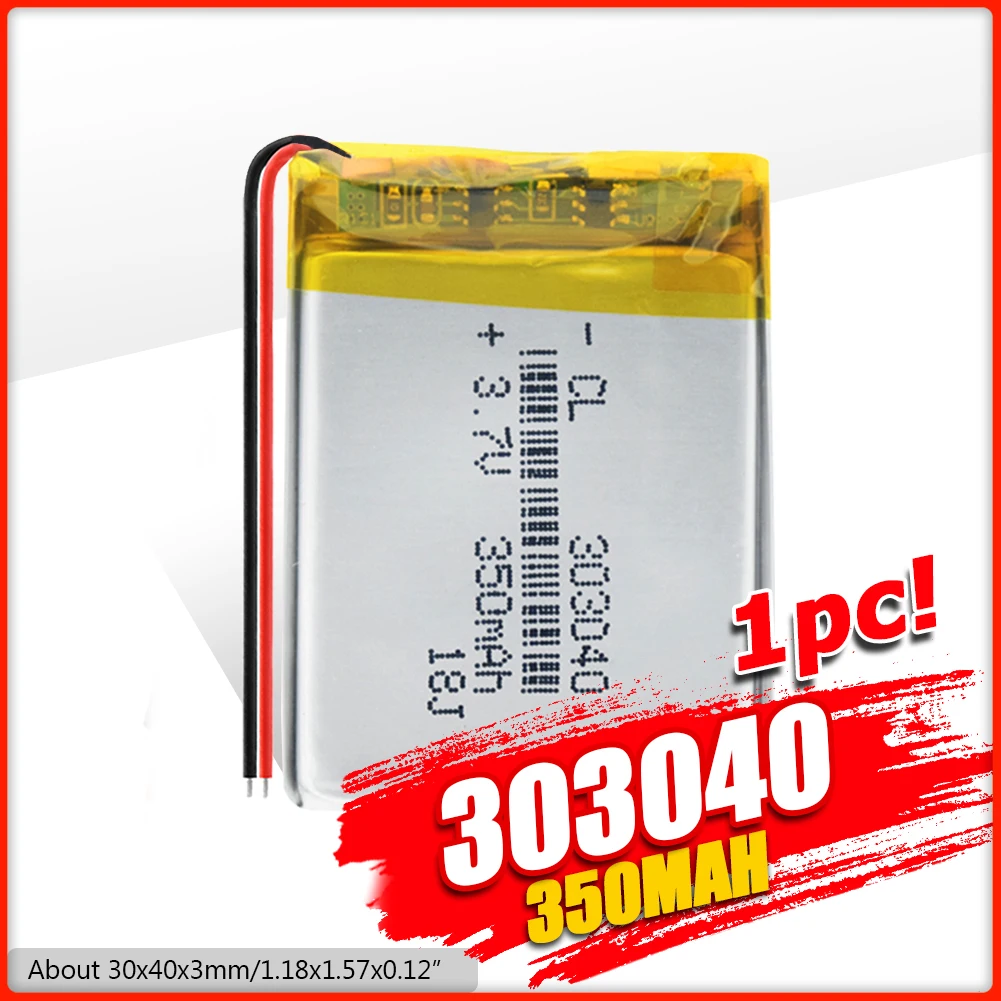 

3.7V 350mAh 303040 lithium polymer Rechargeable battery For MP3 MP4 MP5 PDA GPS LED Light bluetooth headphone speaker lipo cells