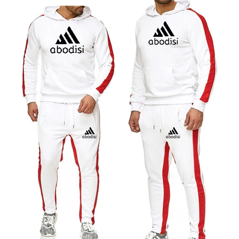 

2021 Winter Hoodie Set Men's Fashion Red Hoodie Black Brand Pants Casual Jogging Suit Sportswear Sweater Men's Pullover