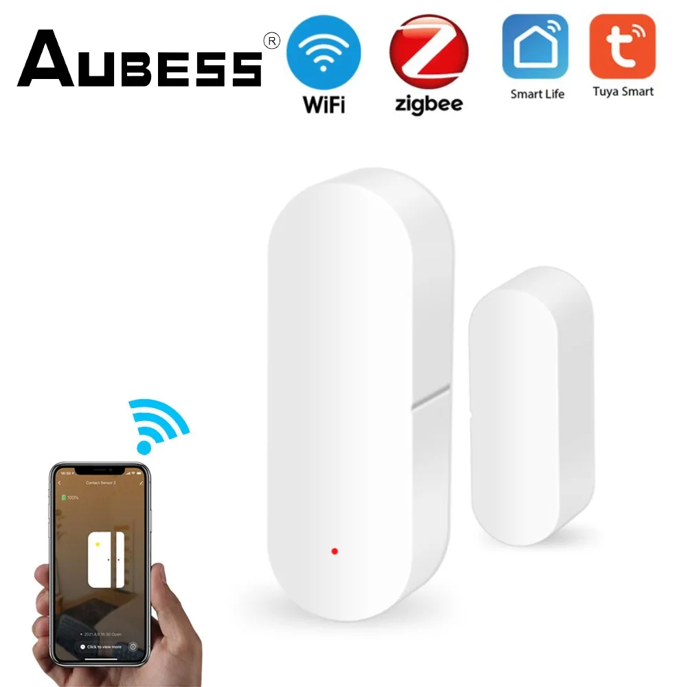 

Датчик двери Tuya Smart WiFi/Zigbee, детектор открытия/закрытия дверей, домашняя сигнализация, совместима с приложением Alexa Google Home Smart Life