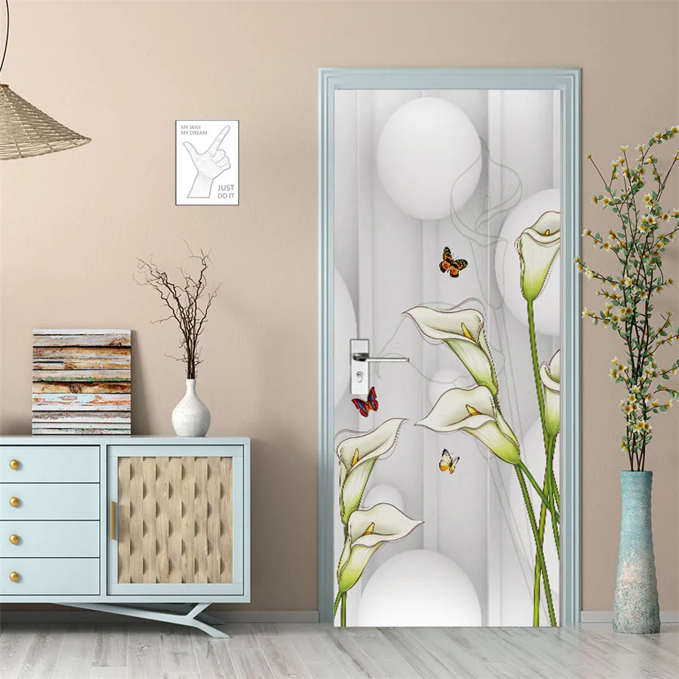 Purple Dandelion Butterfly Wallpaper For Door 3D Self-Adhesive PVC Poster Girl Room Bedroom Door Sticker Custom Size Wall Decals images - 6