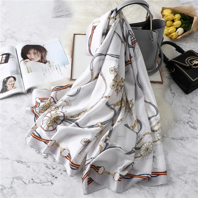

Luxury Print Women Beach Scarf Female Silk Scarves Shawl Foulard Stole for Ladies Wrap Shawl Bandana Hijab 2021 New