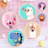 cute animal punch needle kits wool needle punch tools punch embroidery kit with yarn diy beginners kit home decor art
