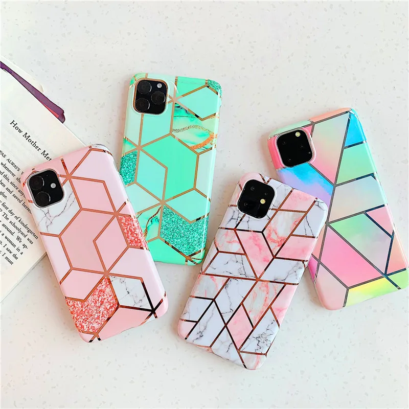 Чехол с мраморным покрытием для iPhone 11 Pro Max блестящая задняя панель мягкий
