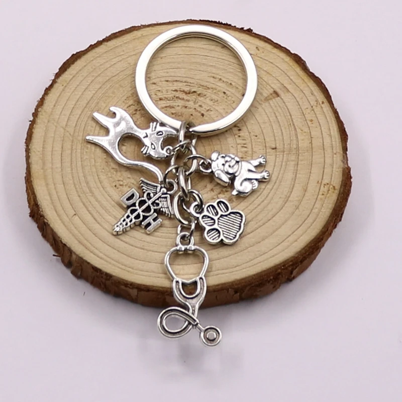 1 шт. ветеринарный Брелок Серебряный стетоскоп животное талисманы собака кошка