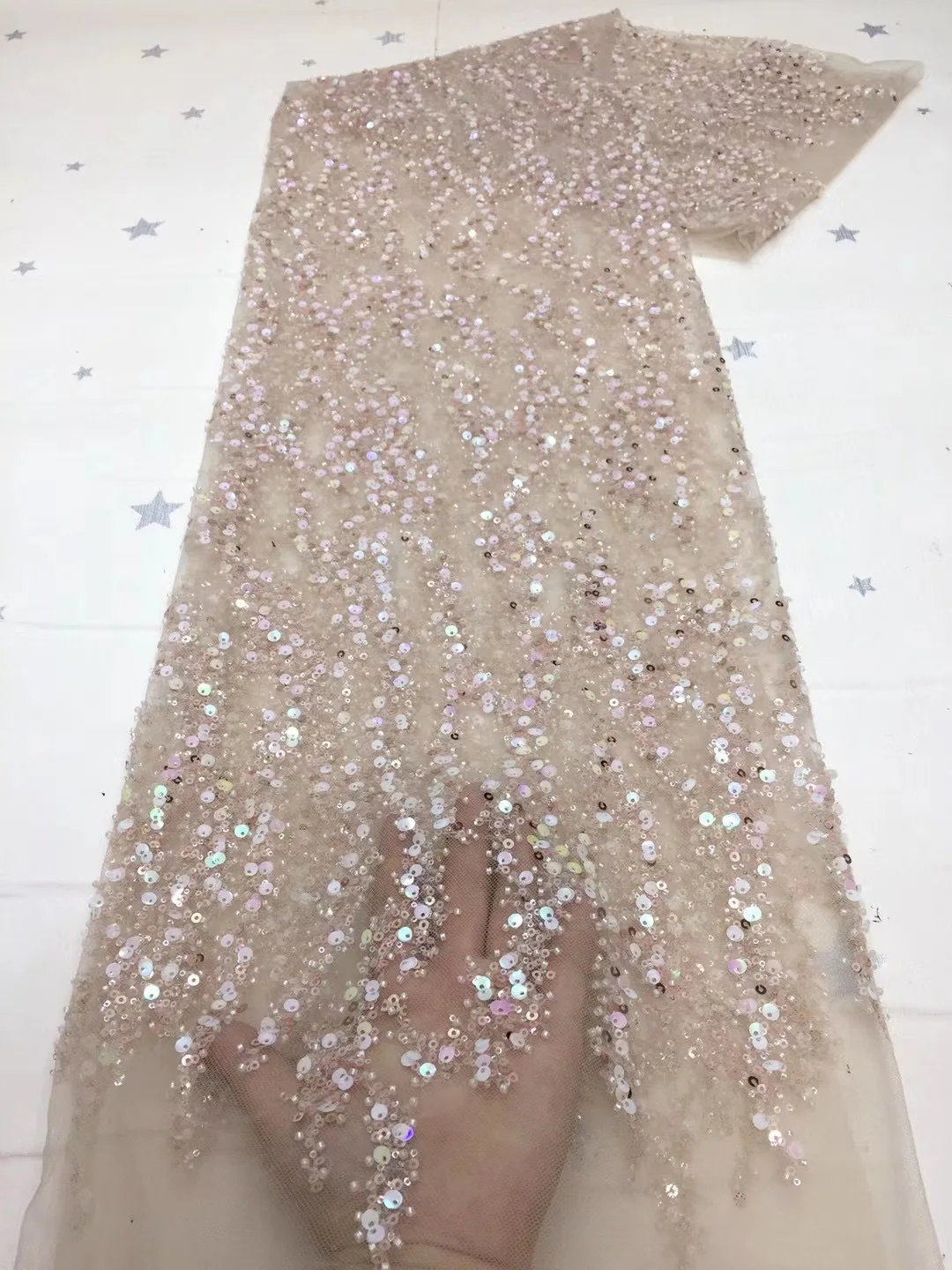 

Top quality purple color French style sequins lace fabric African beaded lace embroidery tulle lace fabric for ladies sexy dress