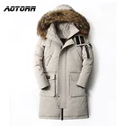 Мужской пуховик с капюшоном, черная куртка средней длины на белом утином пуху со съемными карманами и меховым воротником, зима 2022