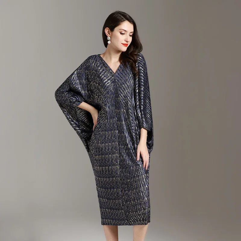 Новое поступление Miyake платье Плиссированное с v образным вырезом рукав летучая