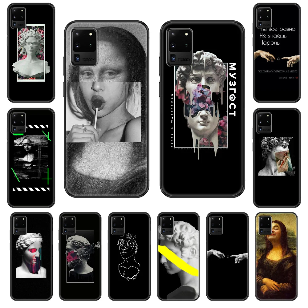 Мягкий чехол для телефона Mona Lisa Art David lines Samsung Galaxy S 3 4 5 6 7 8 9 10 E Plus Lite Edge черный