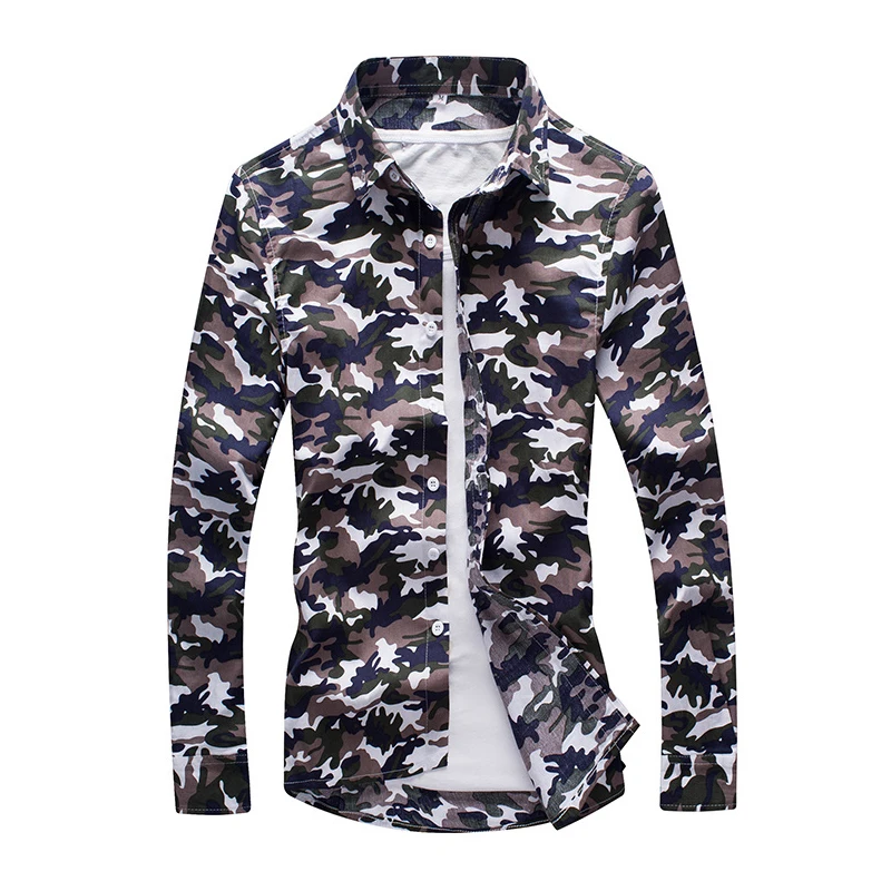 Черный Новая модная рубашка с длинными рукавами, 5XL, 6XL, 7XL, 8XL, большой размер, Повседневная рубашка, камуфляжная, с принтом, Пляжная, английская, тонкая рубашка - Цвет: Черный