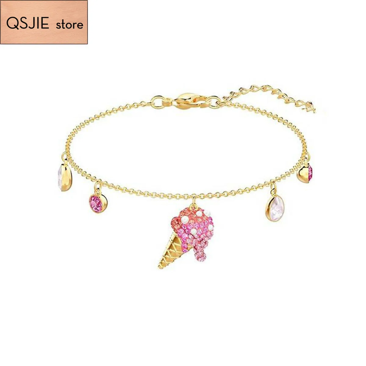 

QSJIE High quality SWA lovely ice cream Bracelet Pink Ice cream cone Bracelet Charming fashion jewelry