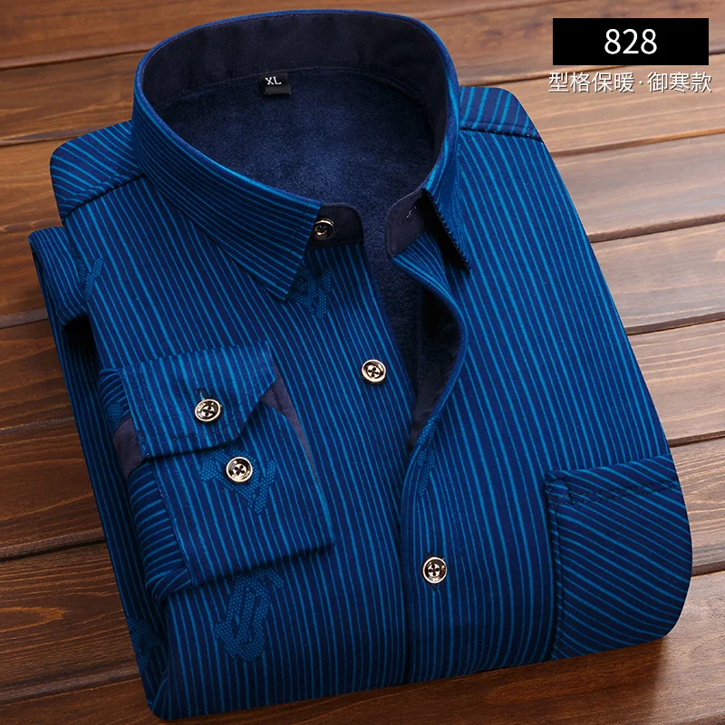 Теплая мужская рубашка с добавлением шерсти приталенная брендовая длинным