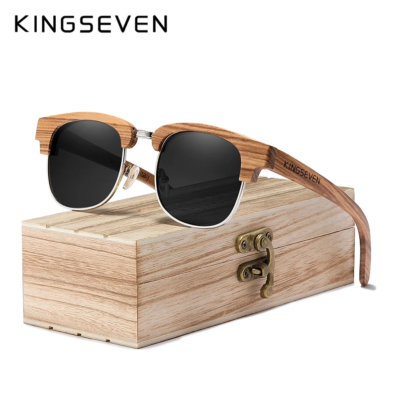 Мужские солнцезащитные очки с петлей KINGSEVEN поляризационные деревянные в стиле